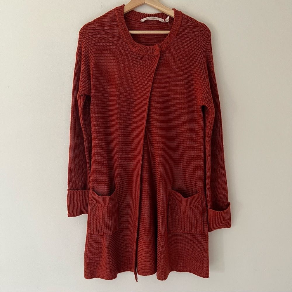 Soft Surroundings Sweater Knit Car Coat Longline Cardigan Open Front Rust Small